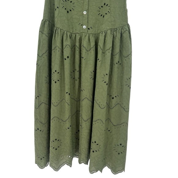 NWT’S HOUSE OF HARLOW 1960  Button Front Cotton Eyelet Dress in Olive Green sz 8 - Picture 6 of 15